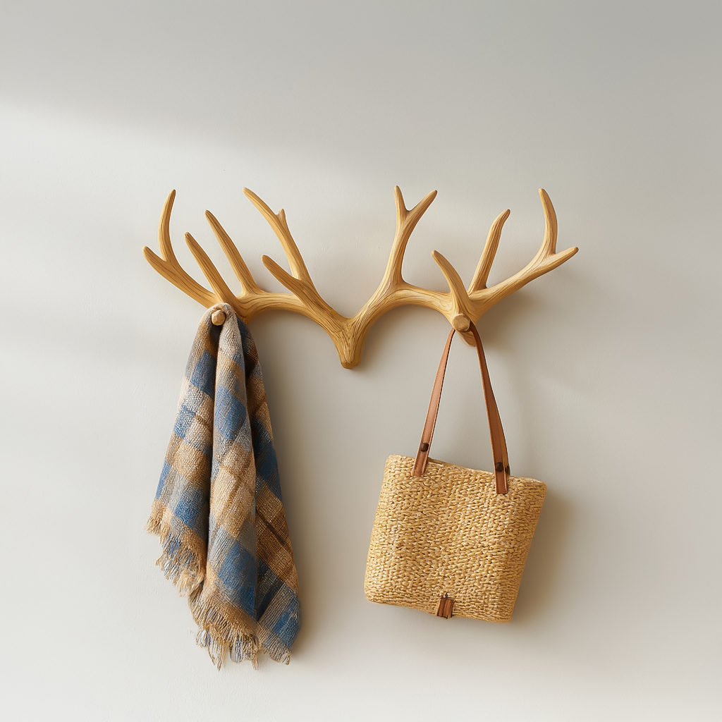 Antler Coat Rack, Minimalist Driftwood Wall-Mounted Hook Rack