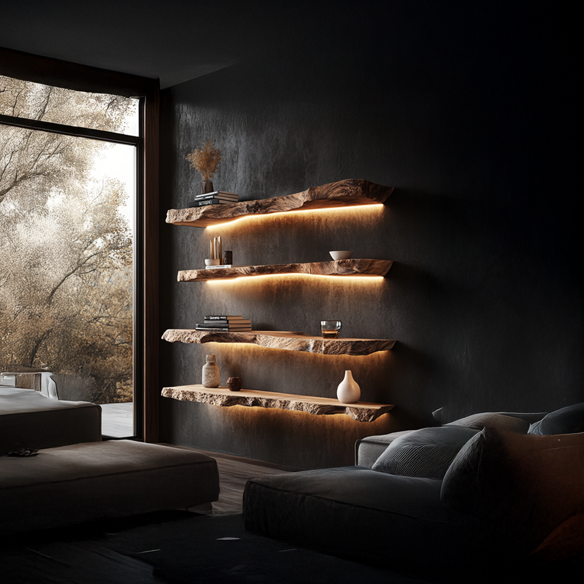 Floating Bookshelf, Rustic Solid Wood Wall Shelf for Reading Corner