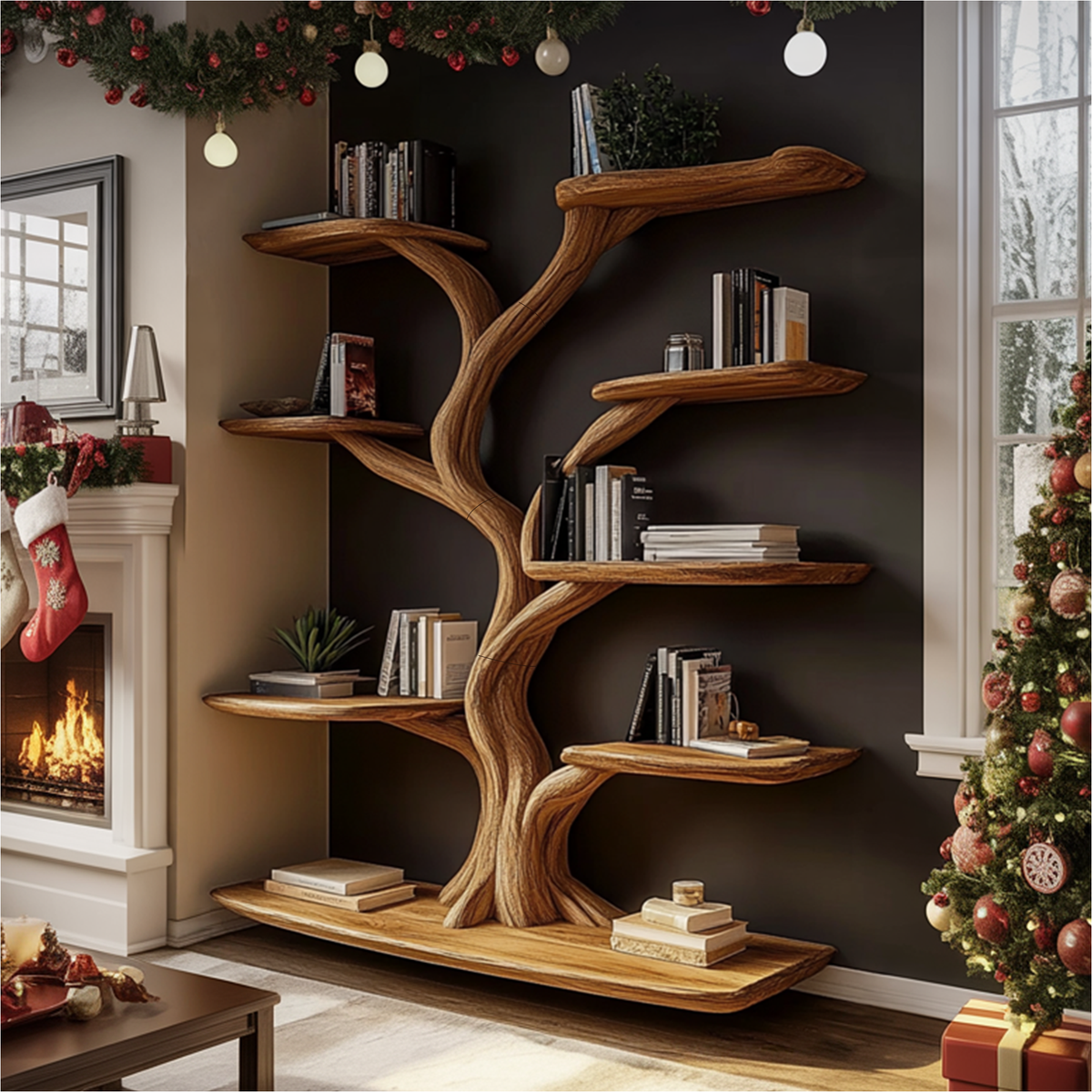 Rustic Christmas Tree Wall Shelf
