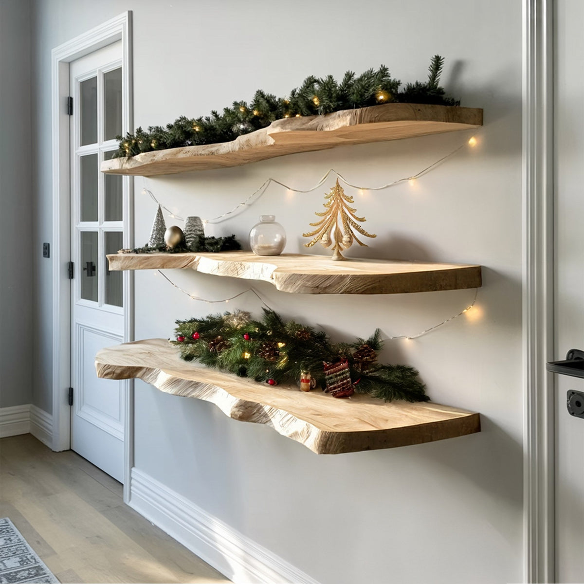 Farmhouse Solid Wood Floating Shelf For Christmas Bedroom Wall Decor