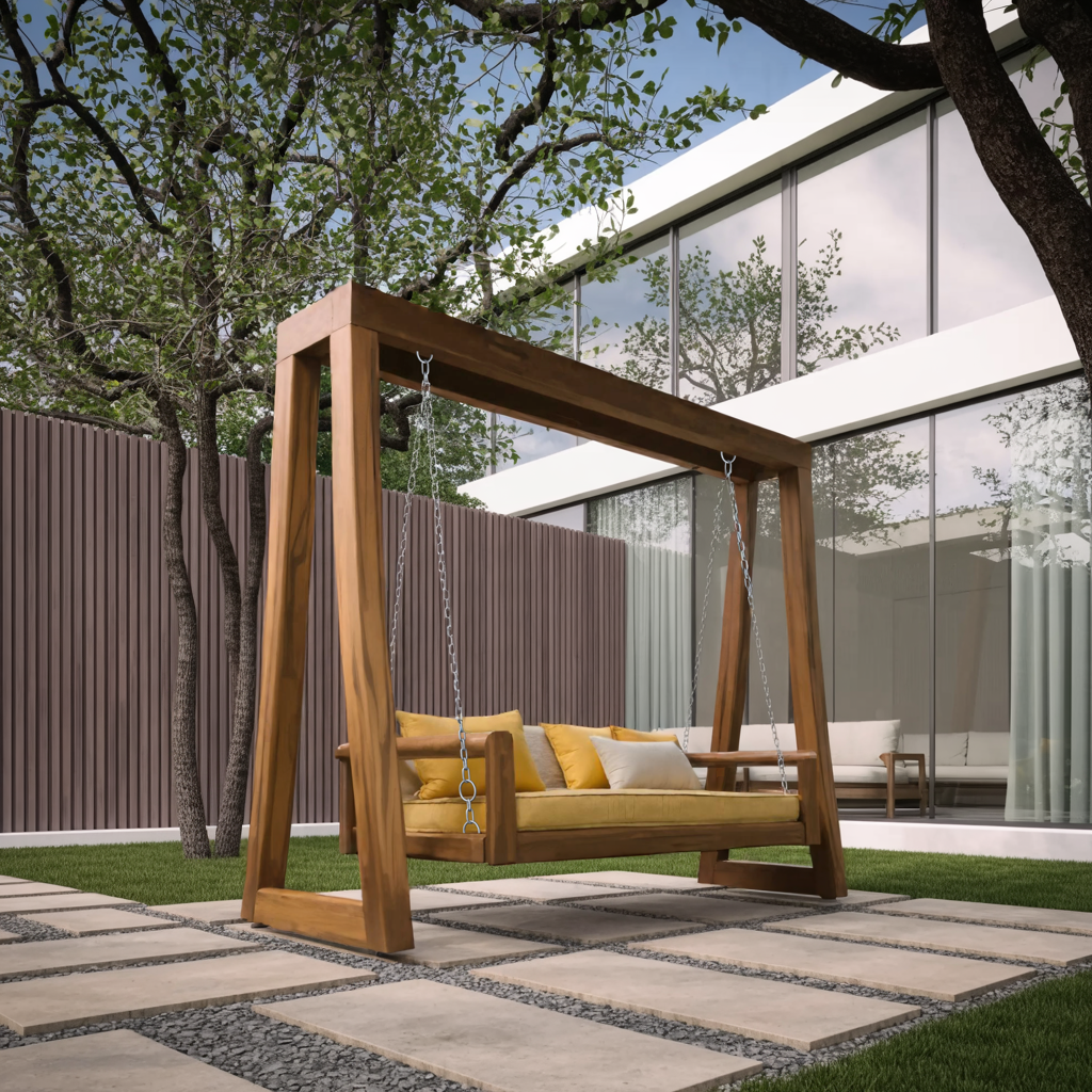 A-Frame Wood Porch Swing Bench for Garden or Deck, 65 to 86 in Tall