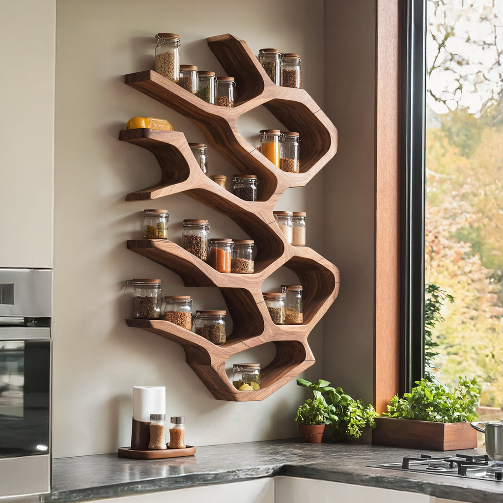 Farmhouse Kitchen Furniture With Wooden Spice Organizer