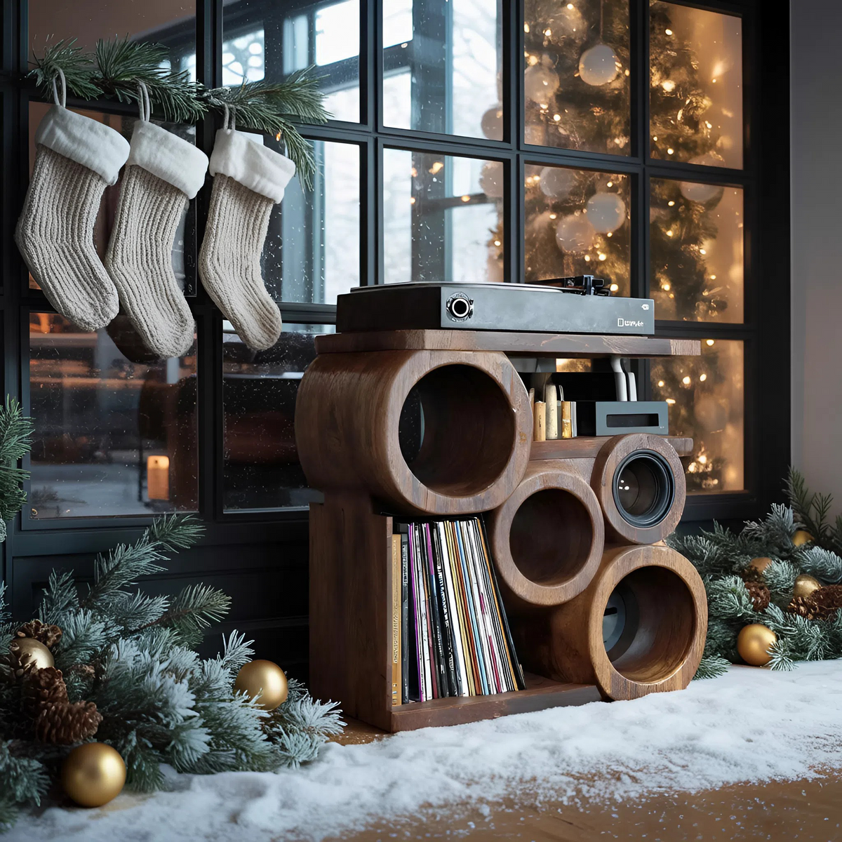 Farmhouse Solid Wood Record Stand, Handcrafted Vinyl Storage Organizer Rack, Music Lover Christmas Gift for Cozy Living Room