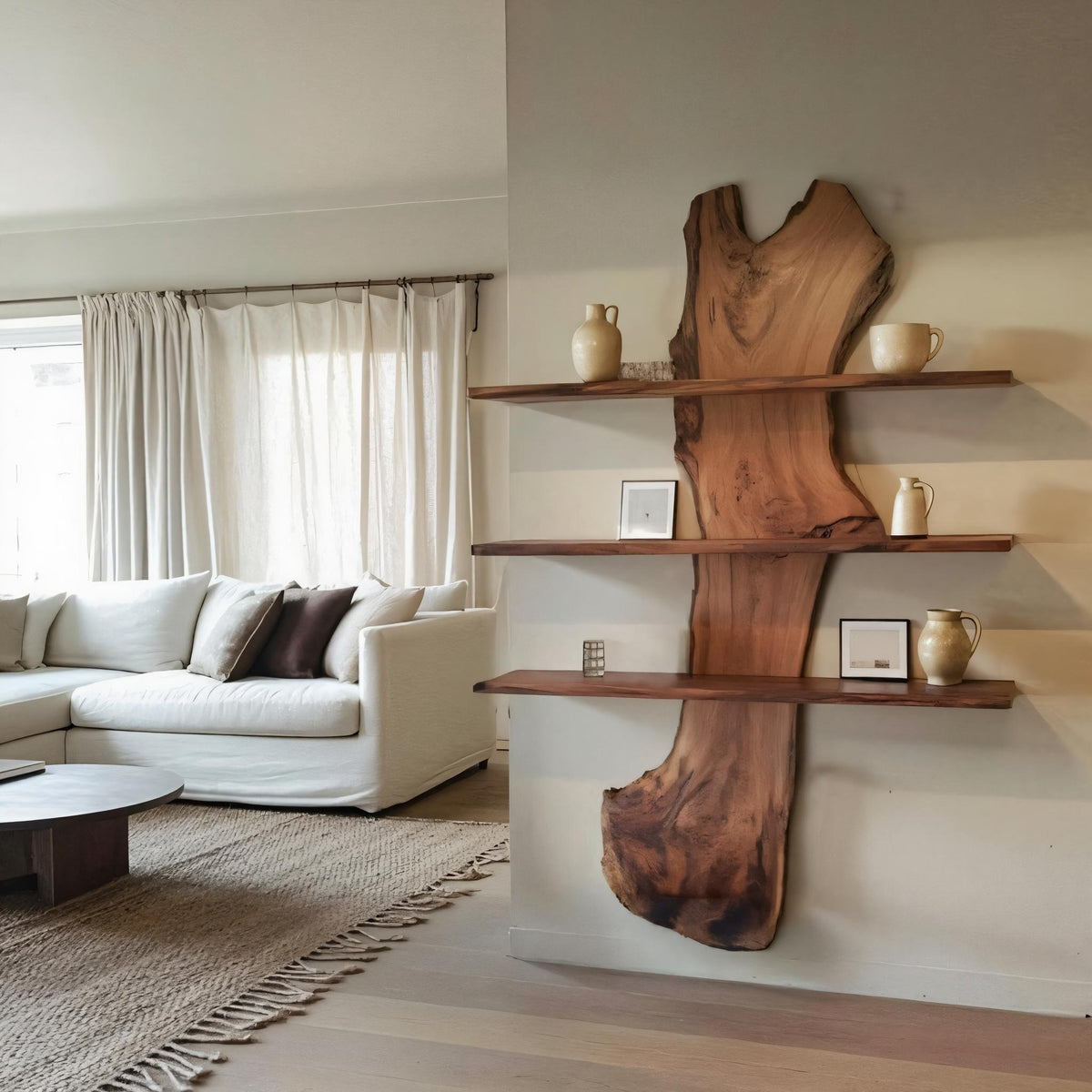 Rustic Live Edge Wall Shelf For Modern Living Room And Entryway