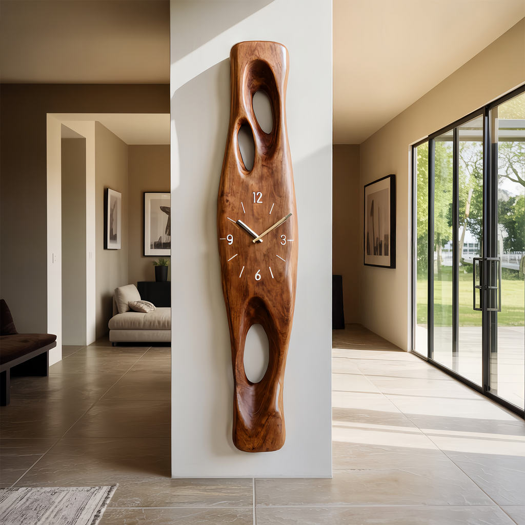 Minimalist Wooden Wall Clock Vertical Decor for Living Room