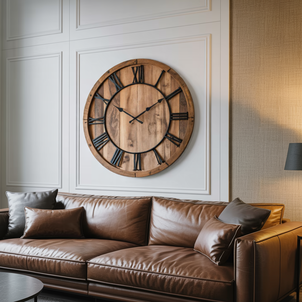 Oversized Rustic Wall Clock with Roman Numerals, Large Farmhouse Wooden Clock