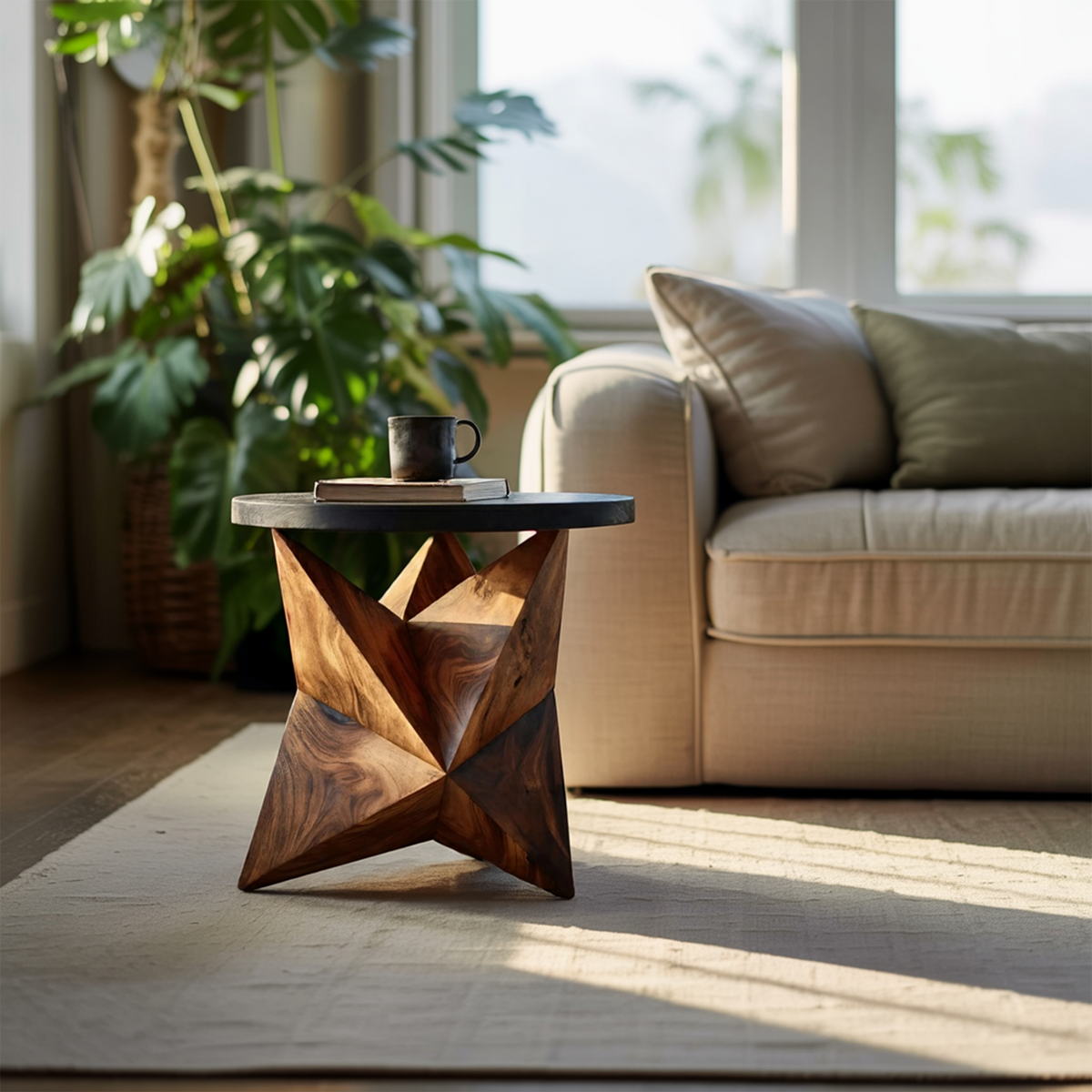 Solid Wood Organic Side Table with Hand Polished Finish