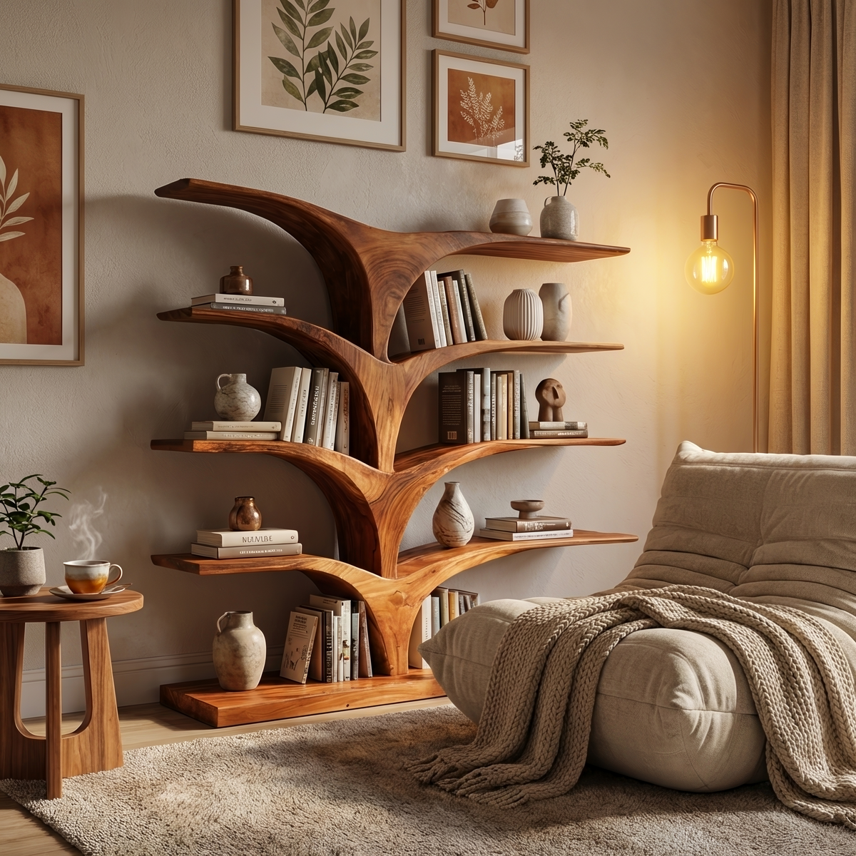 Curved Side Solid Wood Bookcase, 59 To 79 Inch Tall