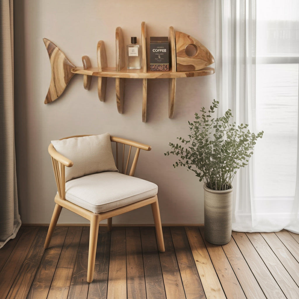 Modern Fish Bone Wall Shelf Nautical Display For Bathroom Kitchen And Beach House