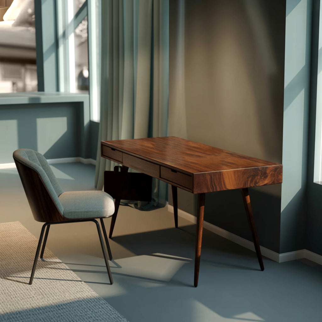 Mid Century Modern Writing Desk With Drawers For Home Office