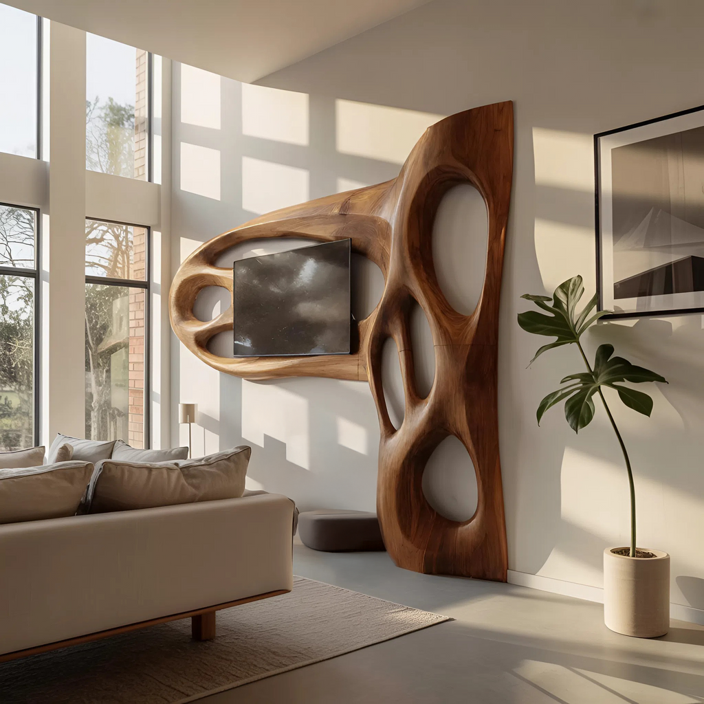 Sculpted Wooden TV Wall Surround Frame, 80 Or 86 Inch Wide