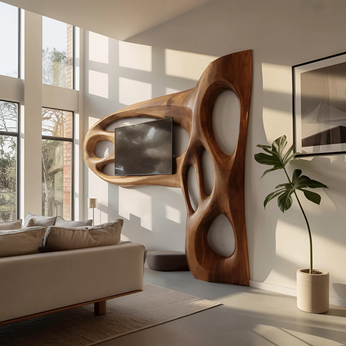Sculpted Wooden TV Wall Surround Frame, 80 Or 86 Inch Wide