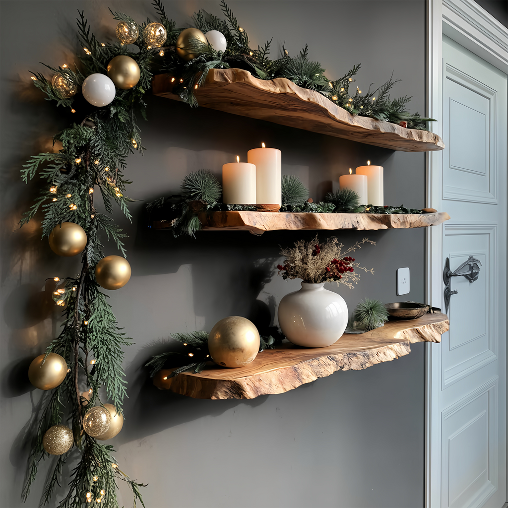 Mid Century Solid Wood Floating Shelf For Stylish Holiday Bedroom Decor