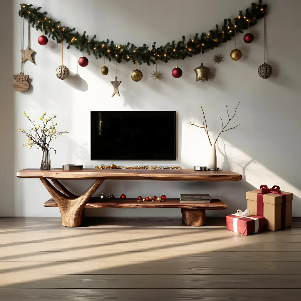 Handcrafted Wooden Live Edge TV Console, Solid Wood Media Stand Entertainment Center for Modern Living Room & Entryway Decor