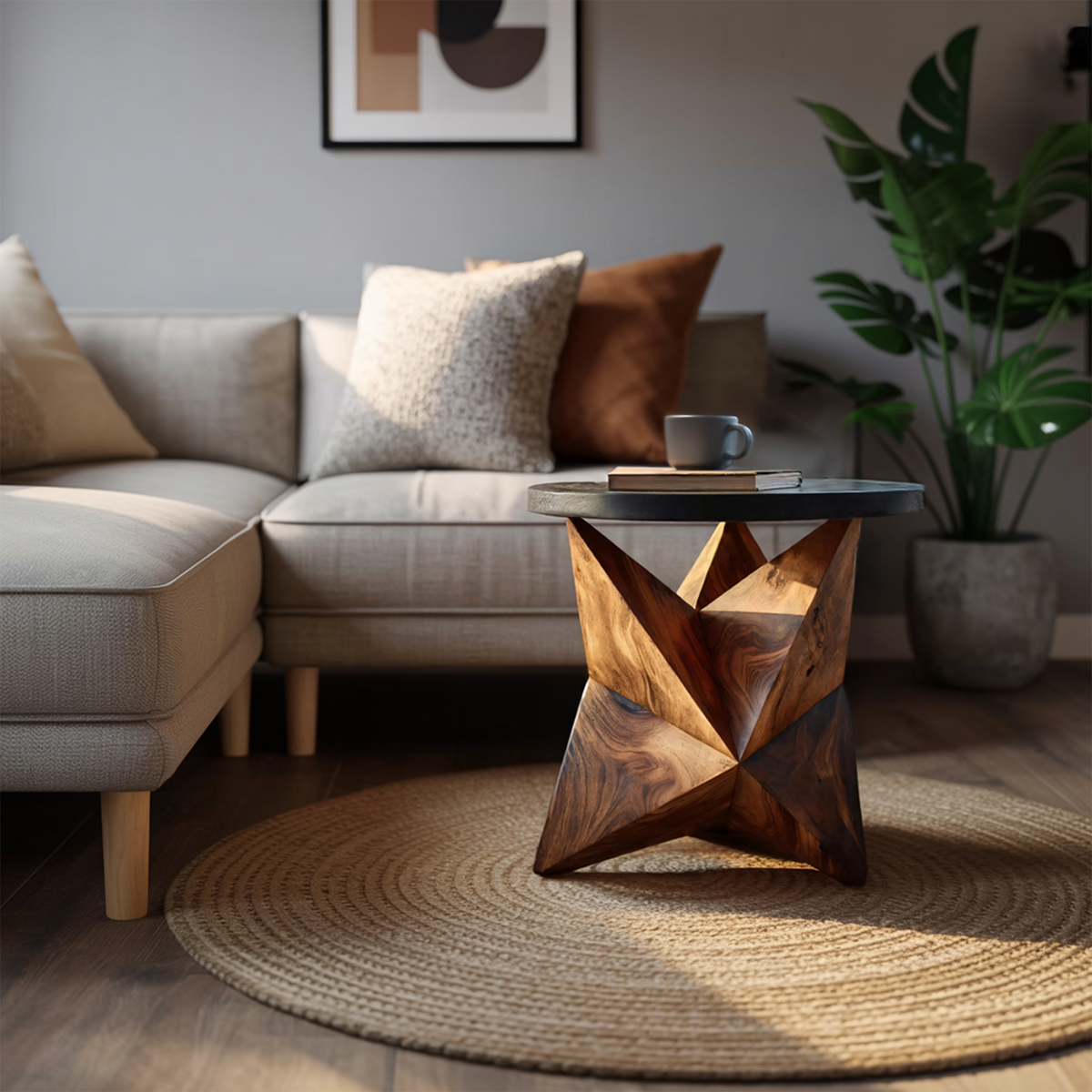 Solid Wood Organic Side Table with Hand Polished Finish