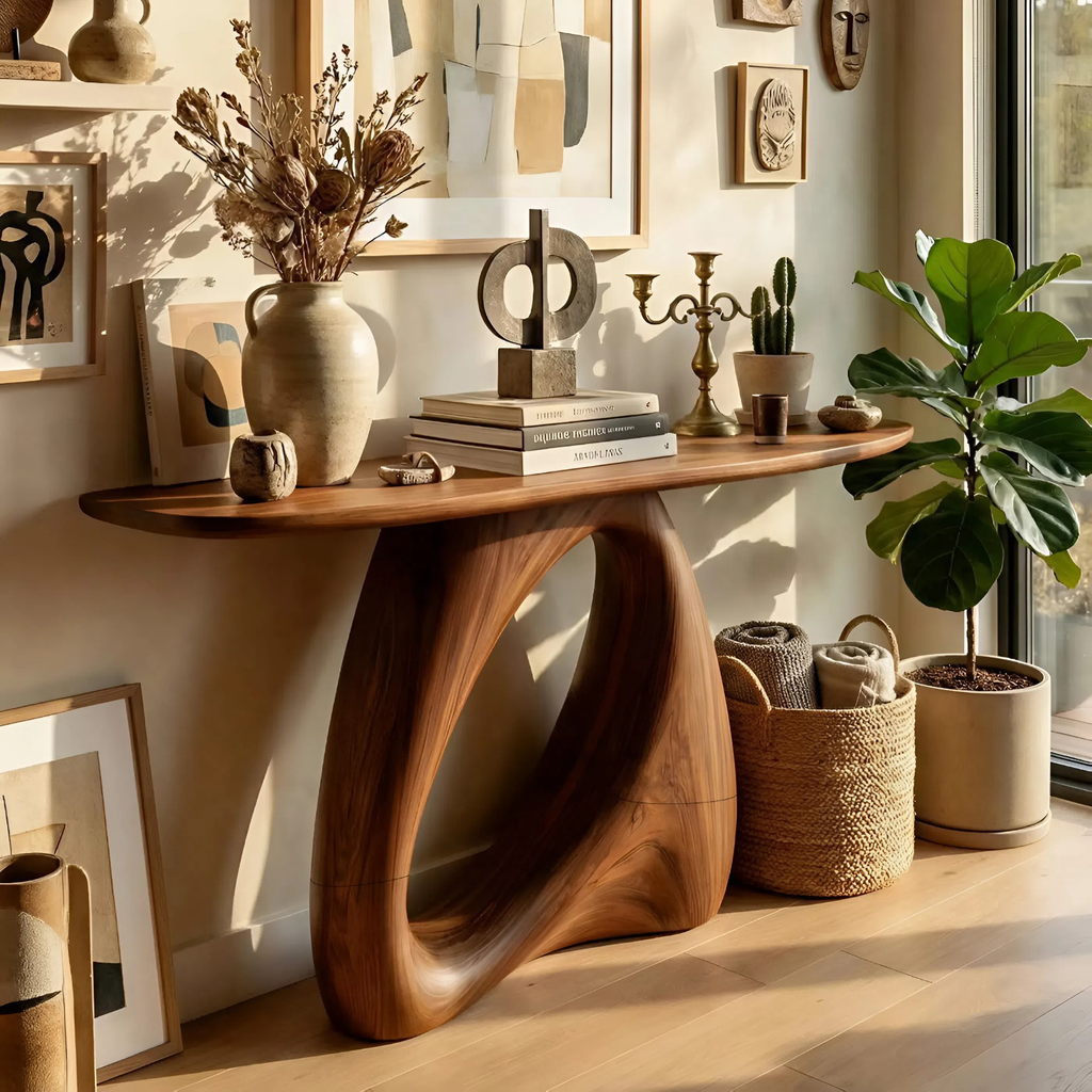 Mid Century Live Edge Wood Console Table