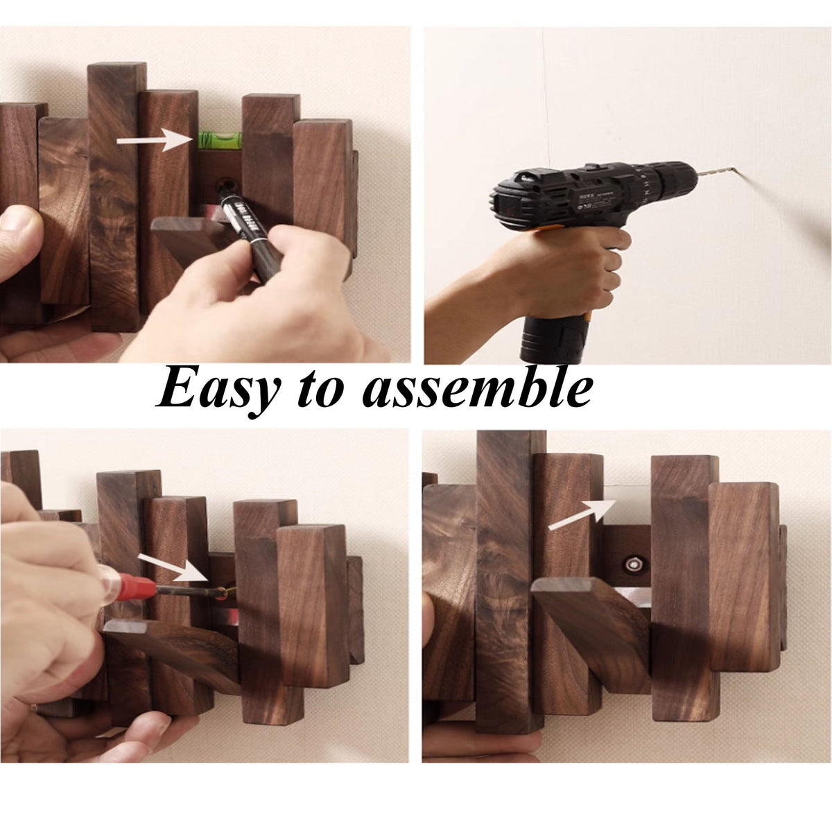 Piano Key Coat Rack, Wall Mounted Solid Wood Hooks for Entryway