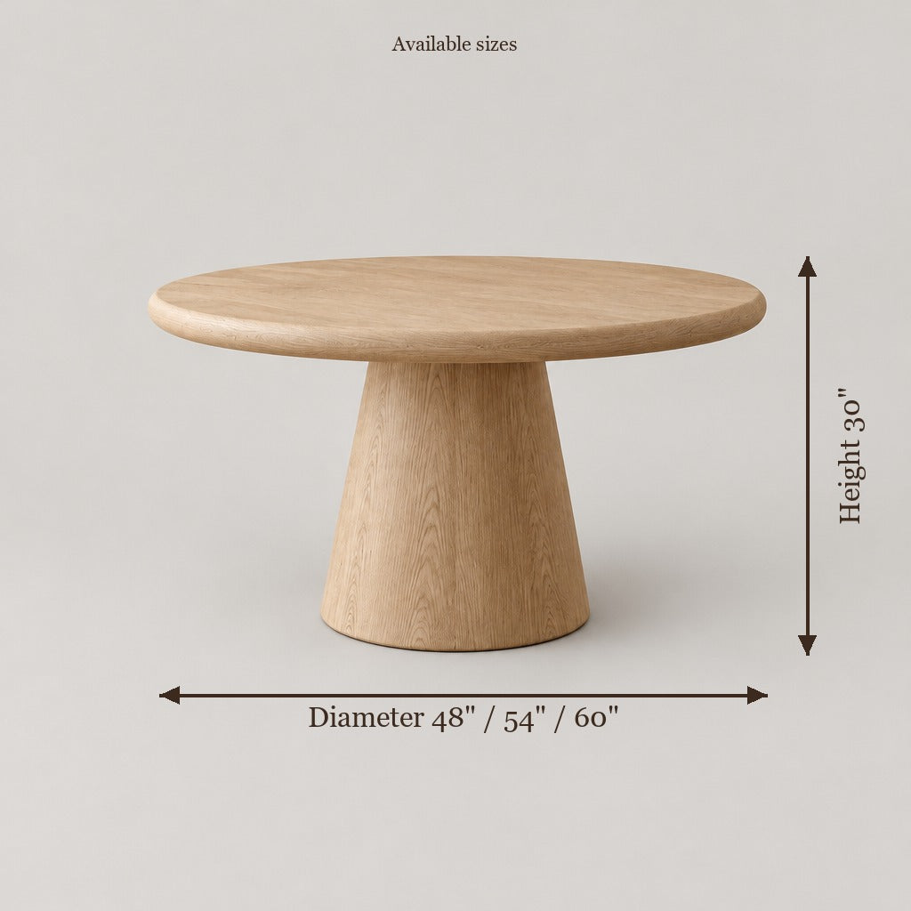 Cove Round Pedestal Dining Table size chart