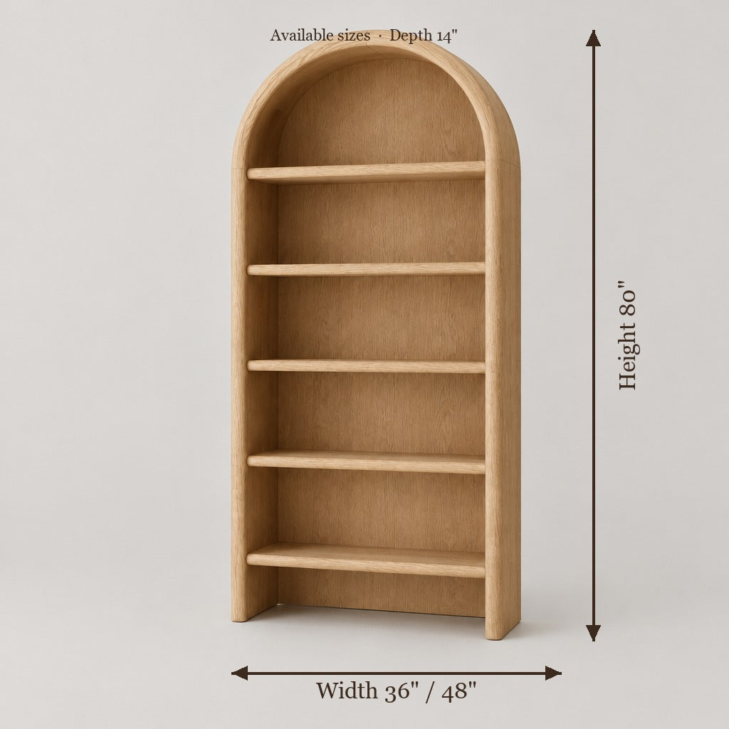 Cove Arched Bookshelf size chart