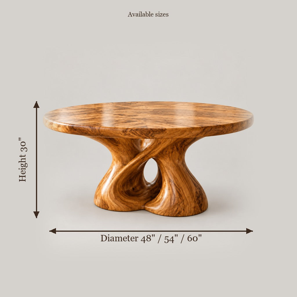 Haven Hourglass Twin Round Dining Table size chart