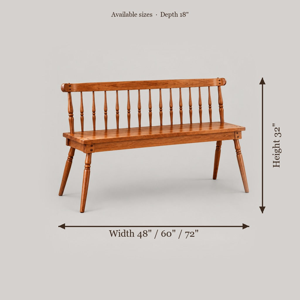 Linden Spindle Entry Bench size chart