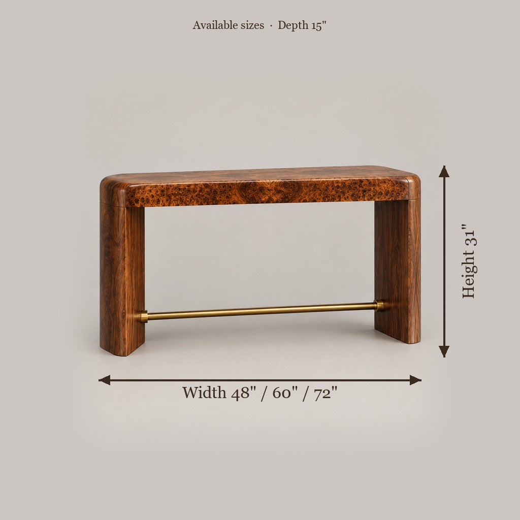 Sable Burl Console Table size chart