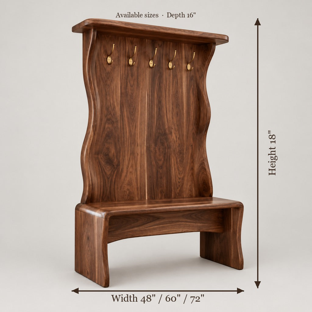 Atelier Wave Hall Tree with Bench size chart