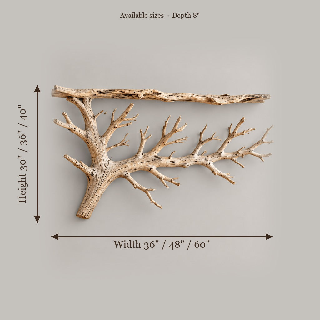Tidewood Branch Wall Coat Rack size chart