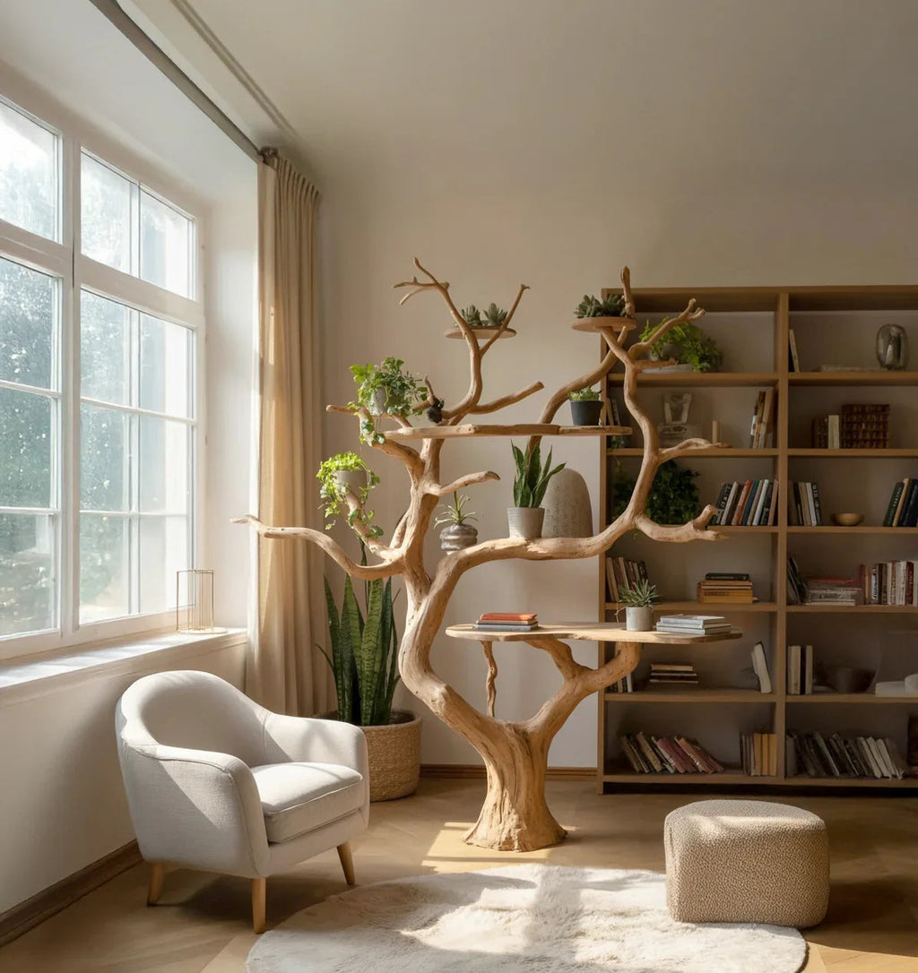 Handcrafted Tree Desk Bookshelf