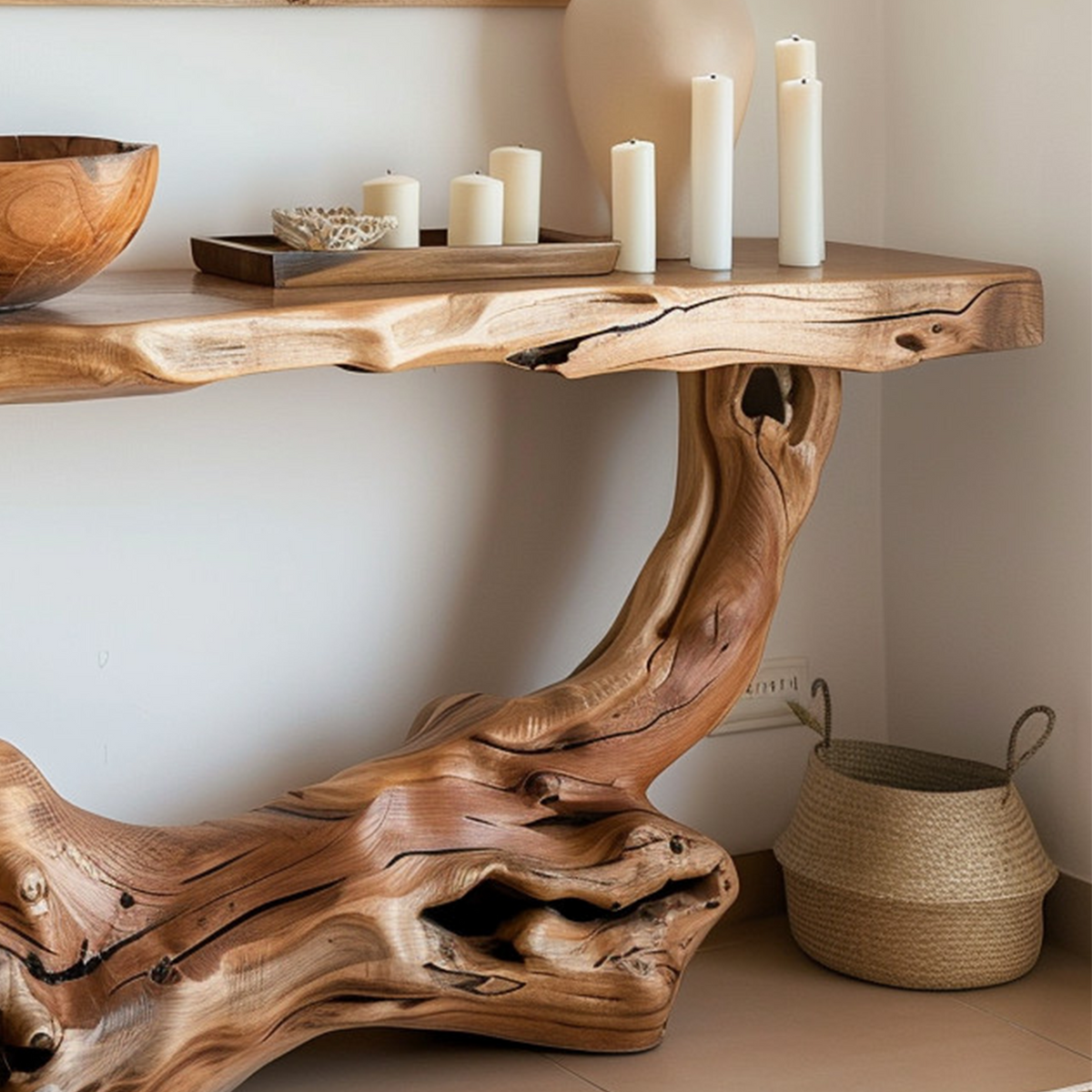 Narrow Solid Wood Console Table in Brown for Hallway or Entry