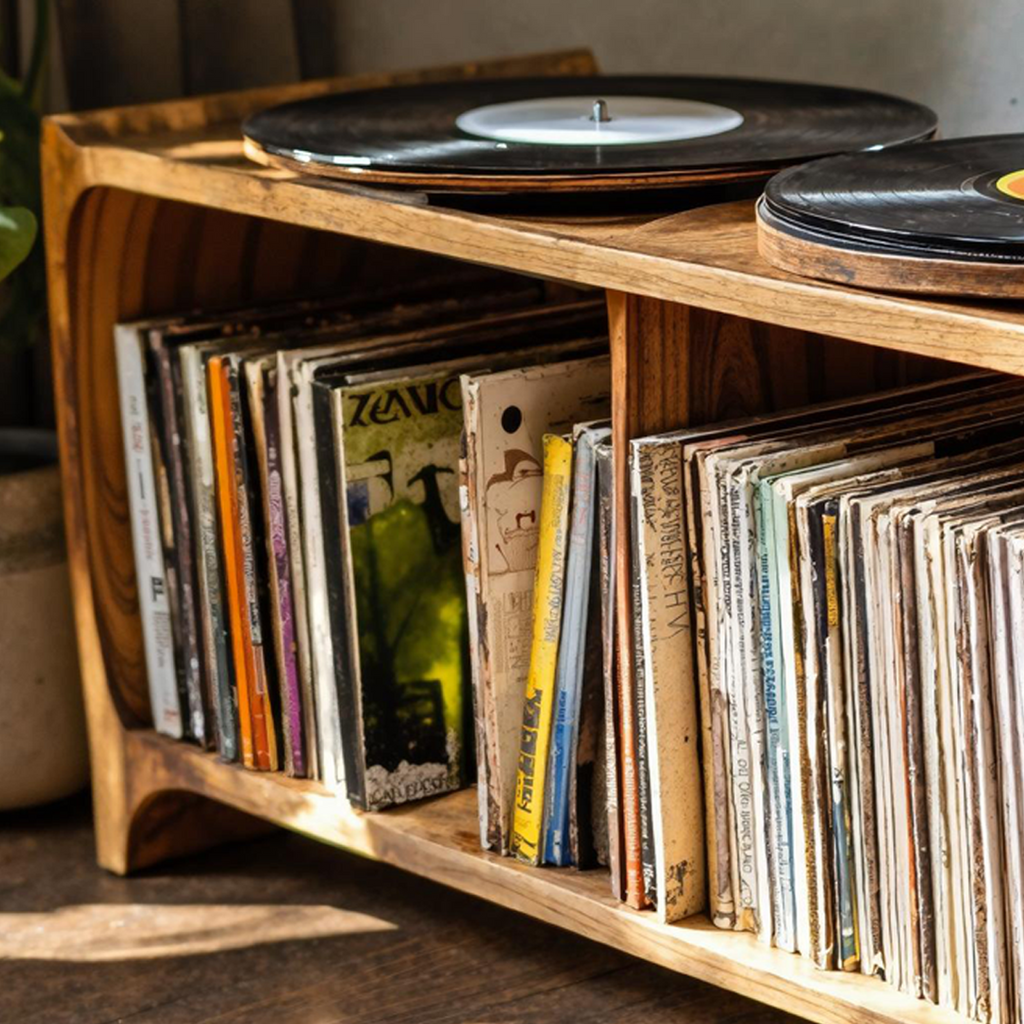 Mid-Century Low Record Player Stand in Natural Wood