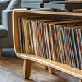 Solid Wood Record Player Stand with Open Vinyl Storage