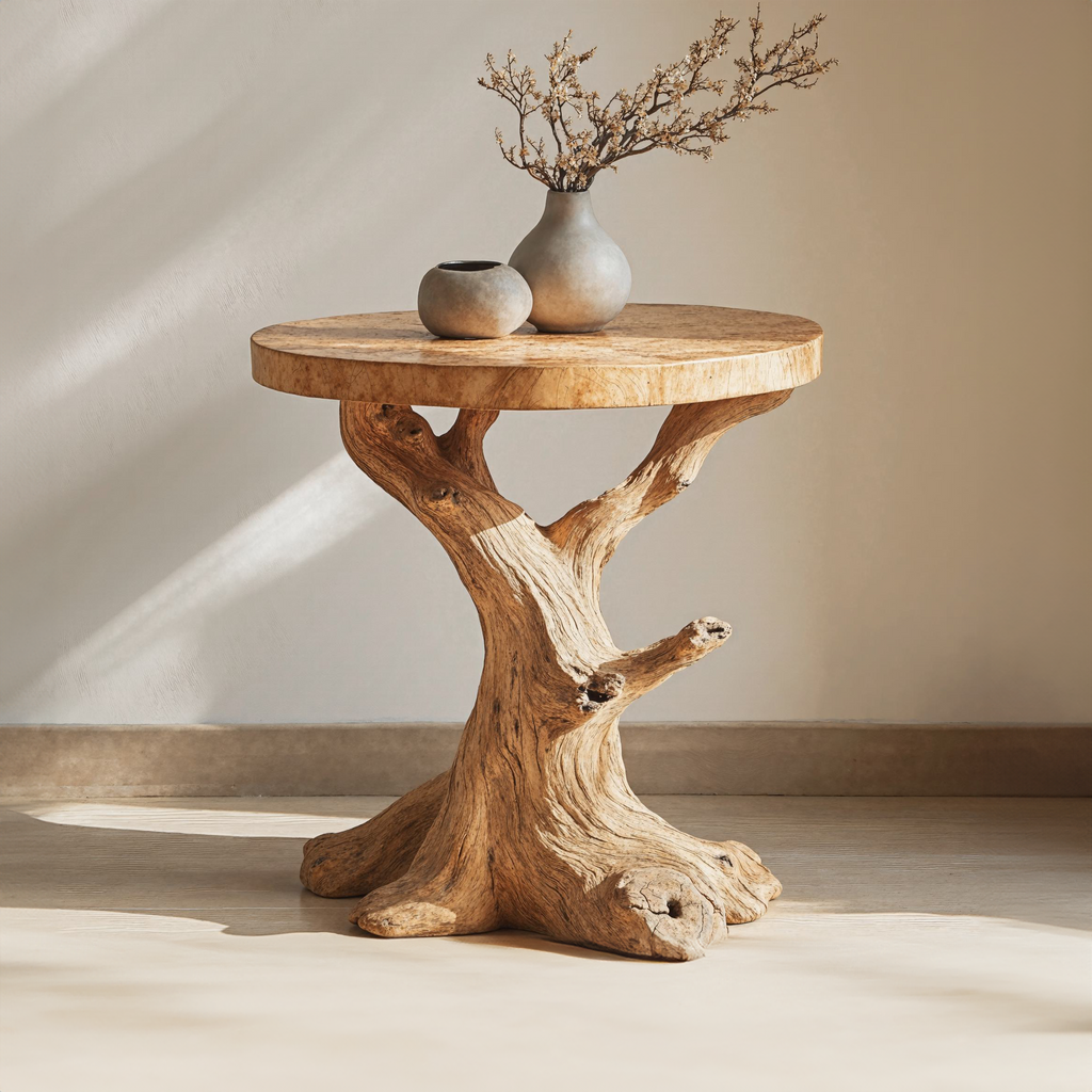 Small Brown Wood Side Table for Sofa or Bed, Oiled and Waxed Finish