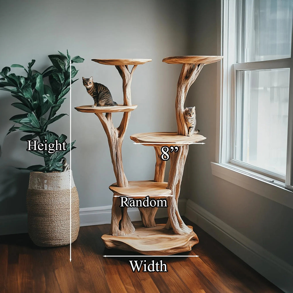 Wooden Cat Tree Tower Modern Cat Tree Free Standing Natural Solid Wood