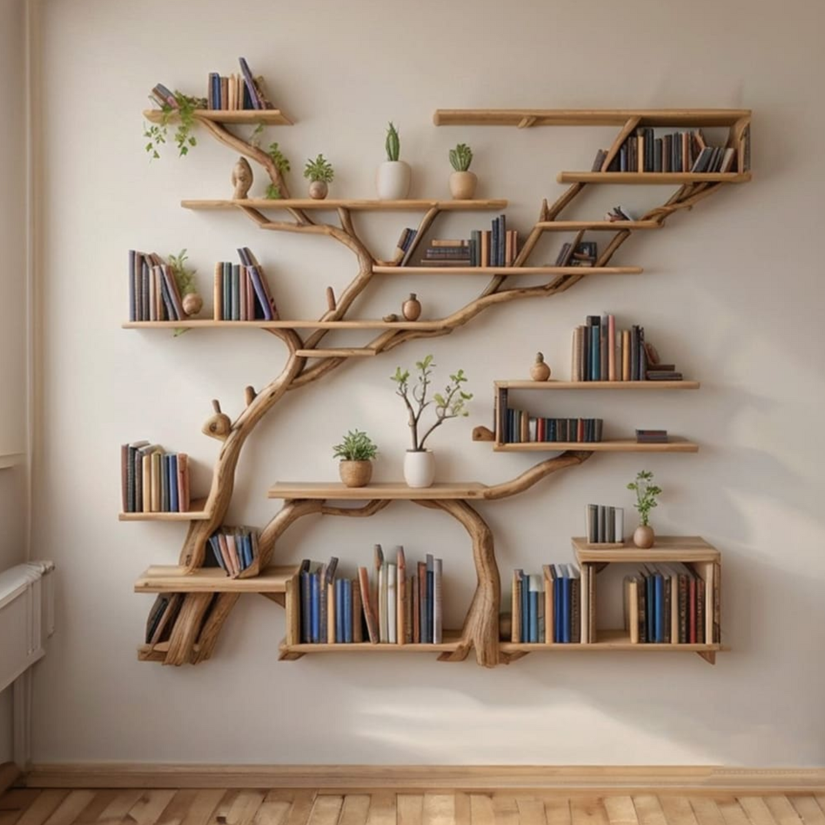 Tree Shaped Wall Shelving with Branch Ledges, 70 x 70 Inch, Style A or B