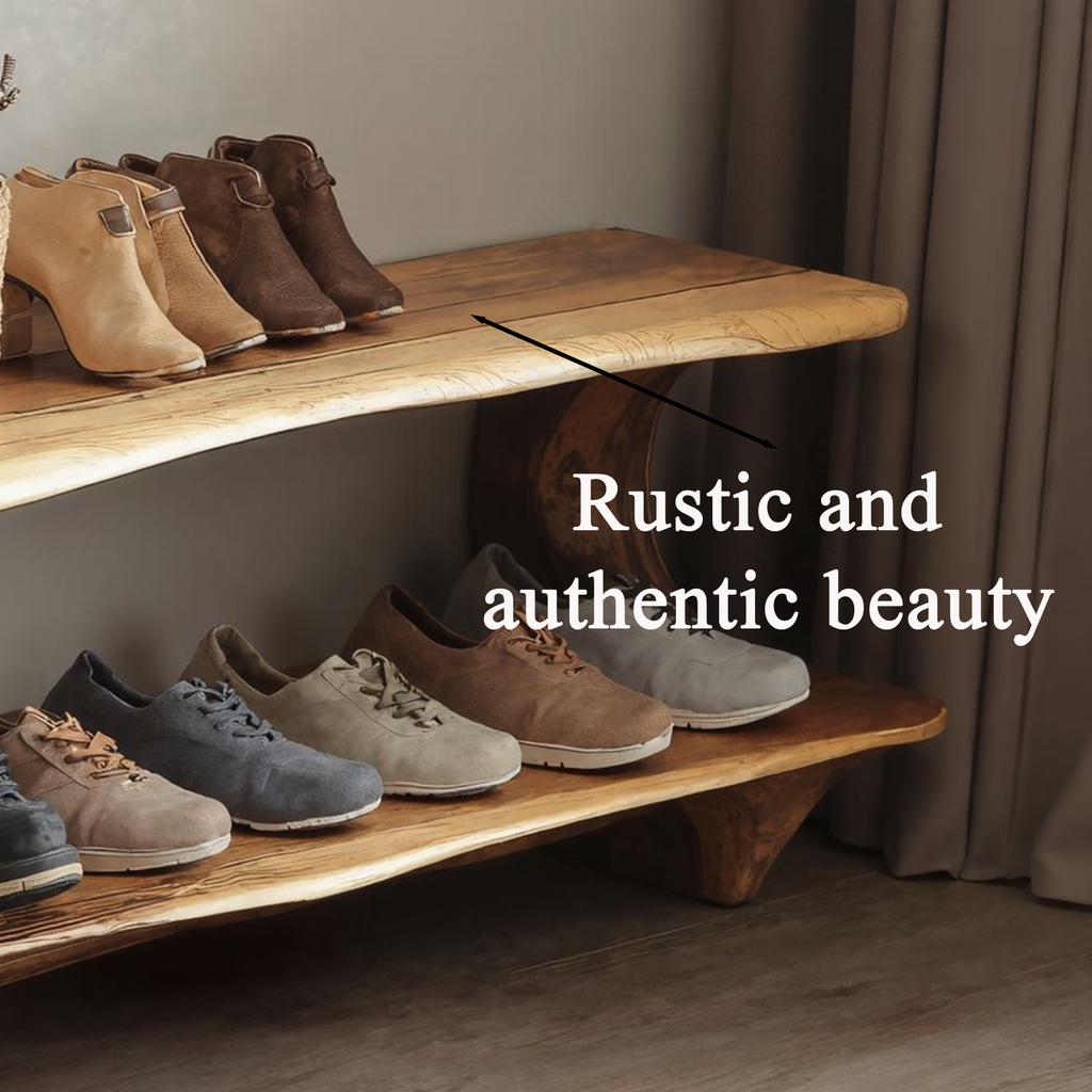 Narrow Solid Wood Entryway Shoe Rack Bench with Live Edge