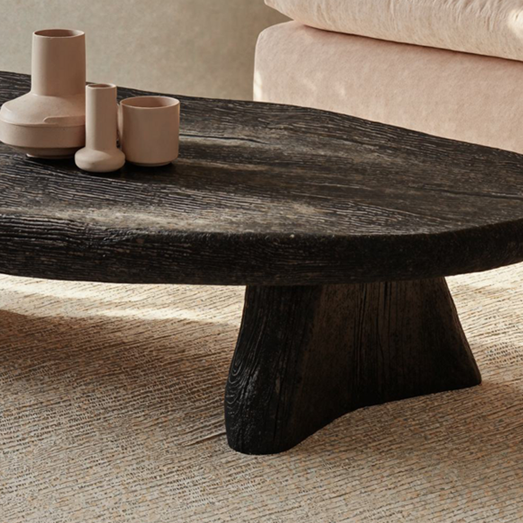 Black Finish Solid Wood Low Coffee Table, 35 To 55 Inch Wide