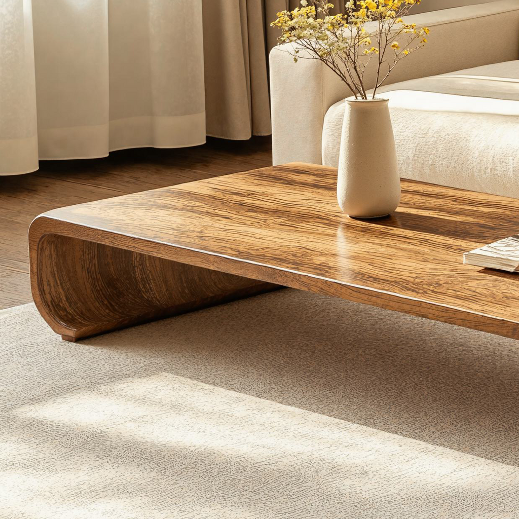 Minimalist Natural Wood Coffee Table with Low Profile Legs