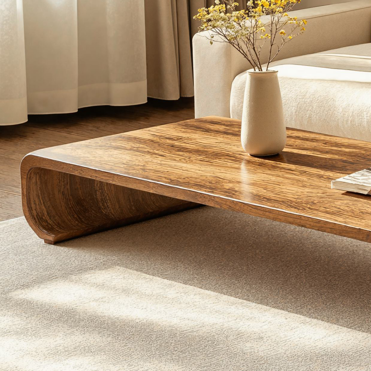 Minimalist Natural Wood Coffee Table with Low Profile Legs