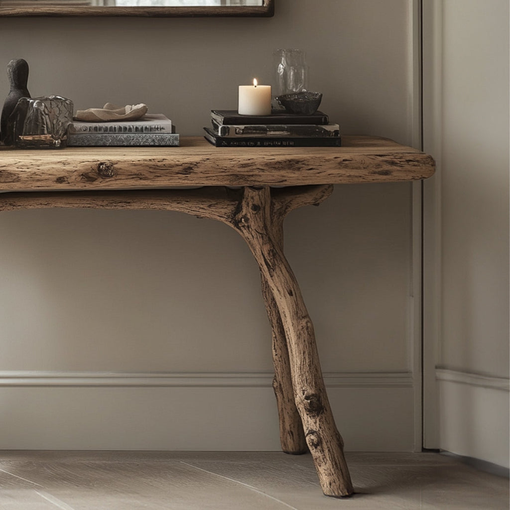 Handmade Curved Wood Console Table With Organic Form, 40 To 71 In