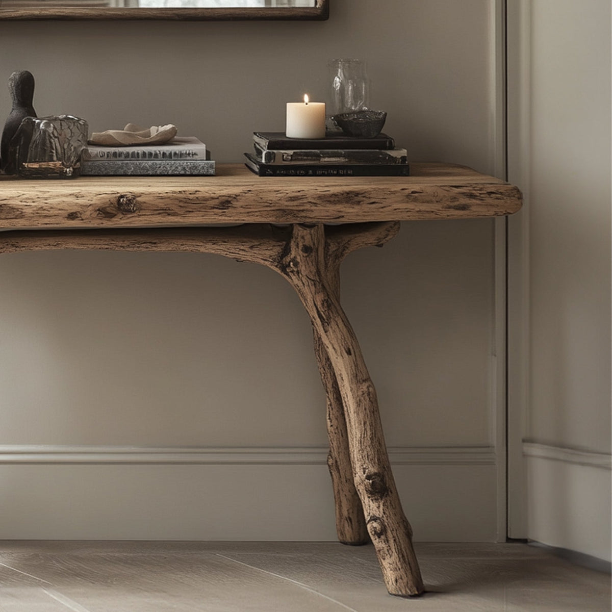 Handmade Curved Wood Console Table With Organic Form, 40 To 71 In
