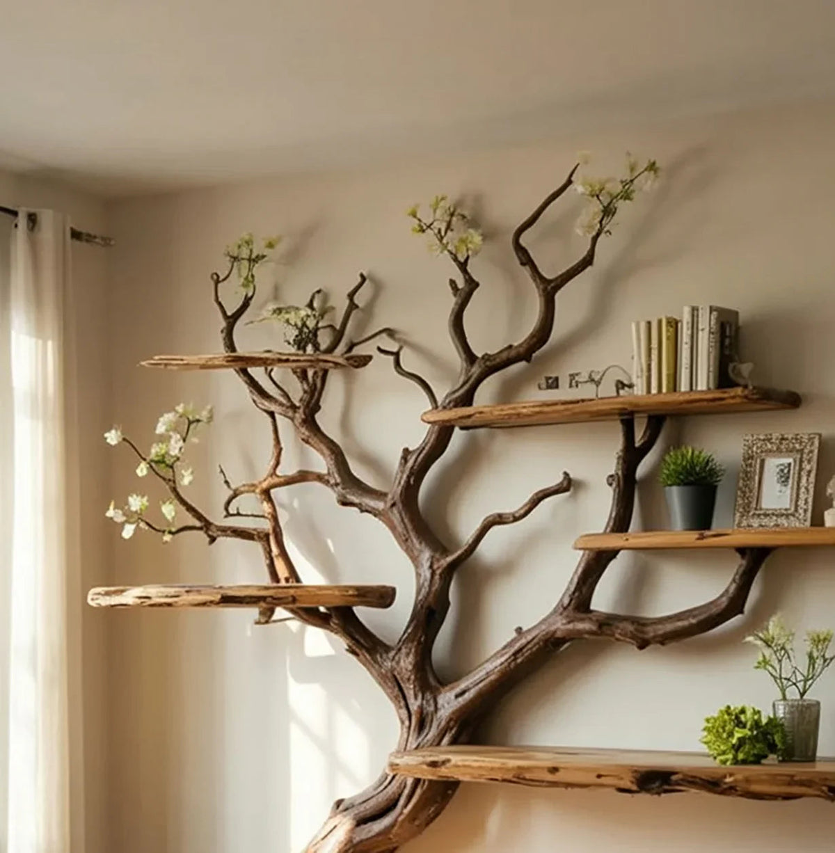 Handcrafted Tree Branch Bookshelf