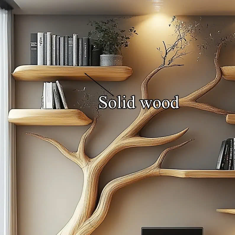 Rustic Narrow Floating Live Edge Side Table Tree Bookshelf Gift For Living Room