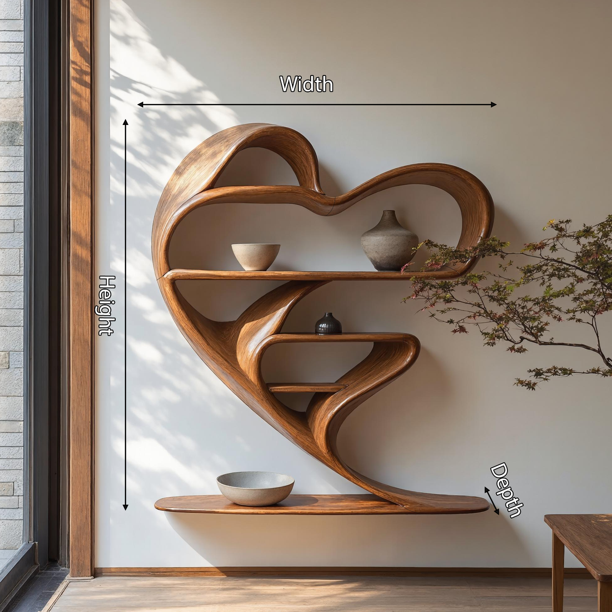 Mid-Century Live Edge Wall Bookshelf in Solid Wood
