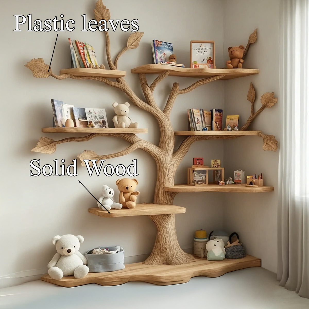 Tree-Shaped Wood Wall Bookcase for Nursery and Kids Room, 60 x 60 in