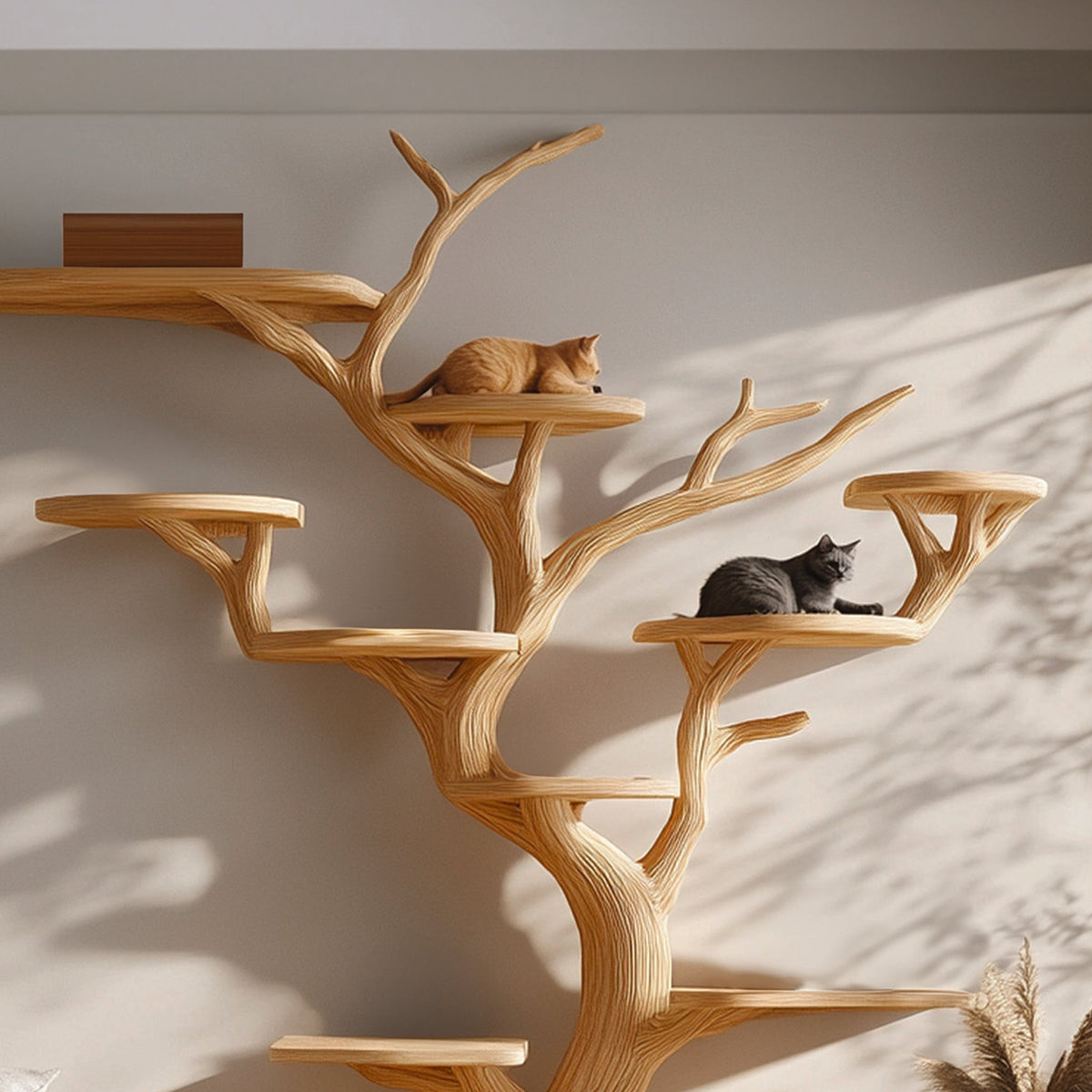 Solid Wood Cat Tree, Rustic Branch Tower for Living Room Corners