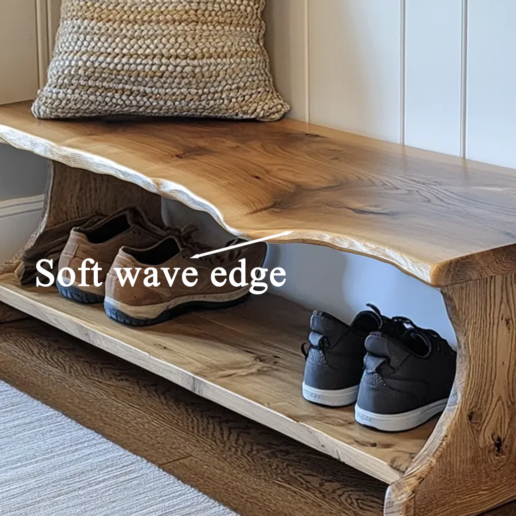 Entryway Shoe Bench, Narrow Live Edge Solid Wood Shoe Rack