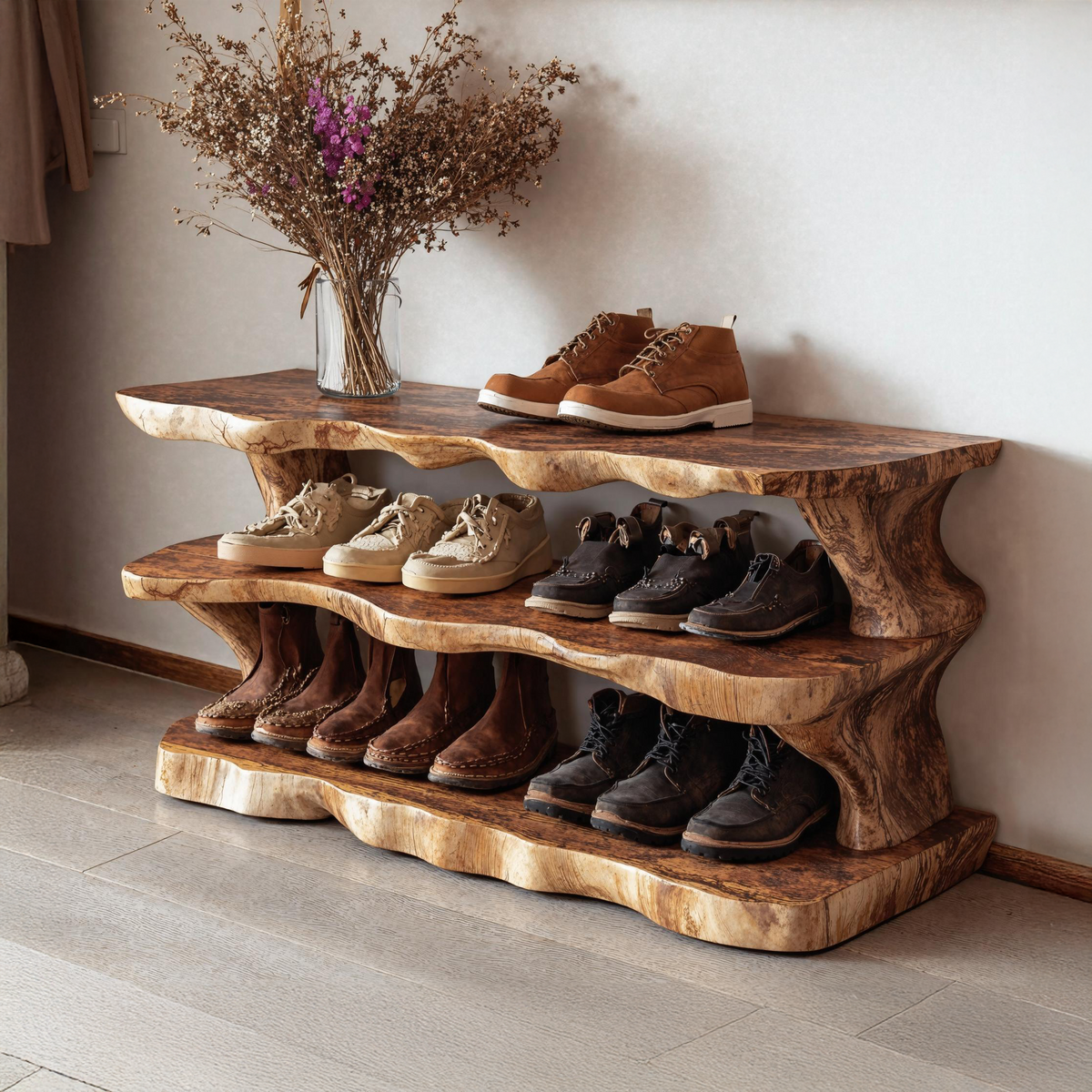Floating Style Wooden Shoe Bench For Entryway Living Room