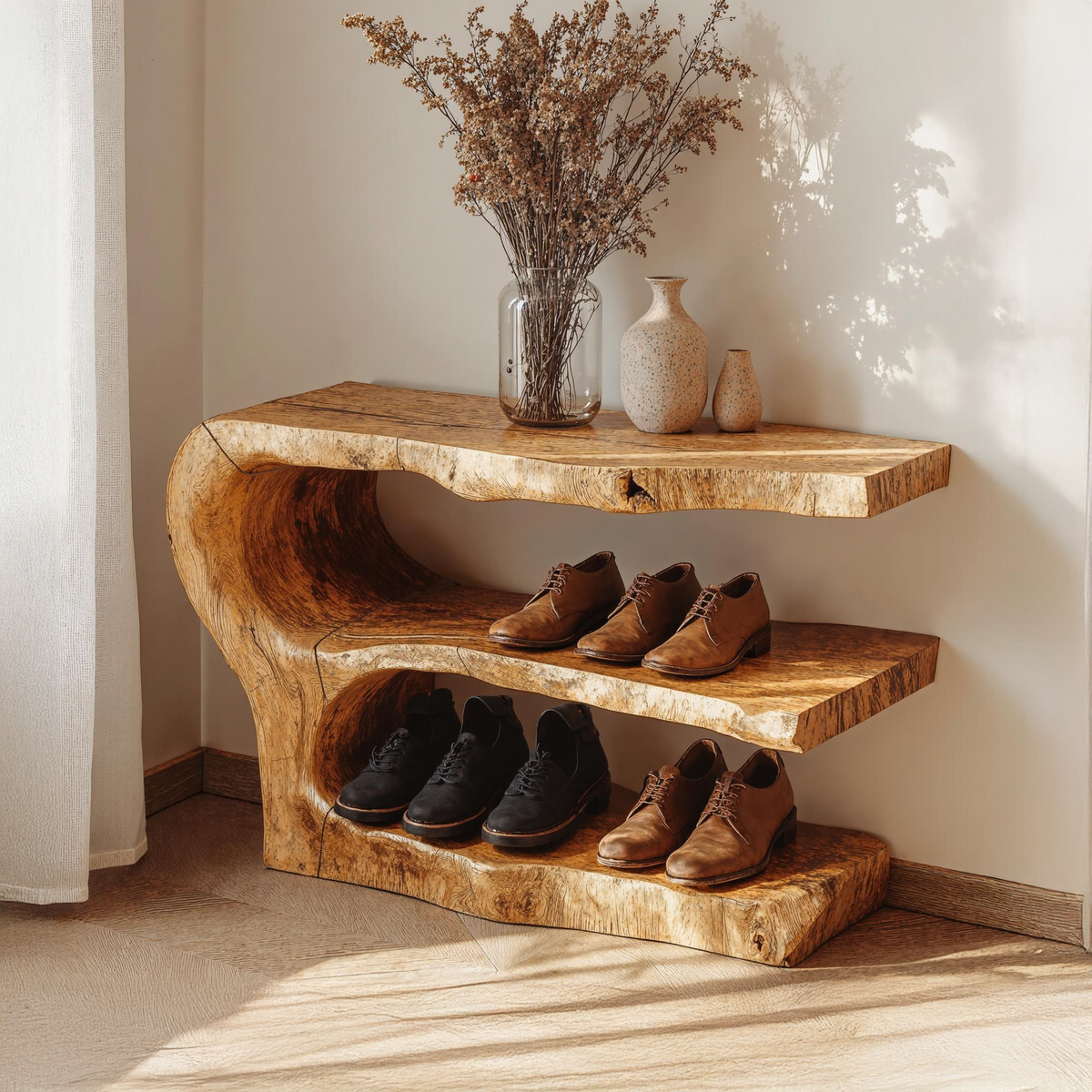 3-Tier Wooden Shoe Rack Bench For Organizing Shoes and Bags