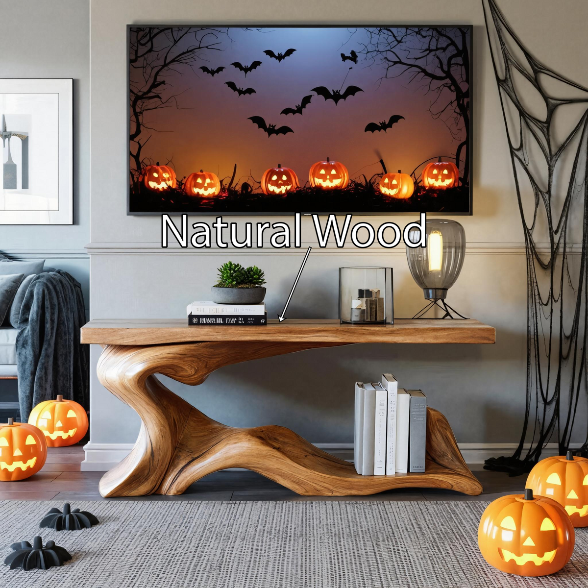 Farmhouse Console Table, Live Edge Solid Wood Sofa Table for Foyer